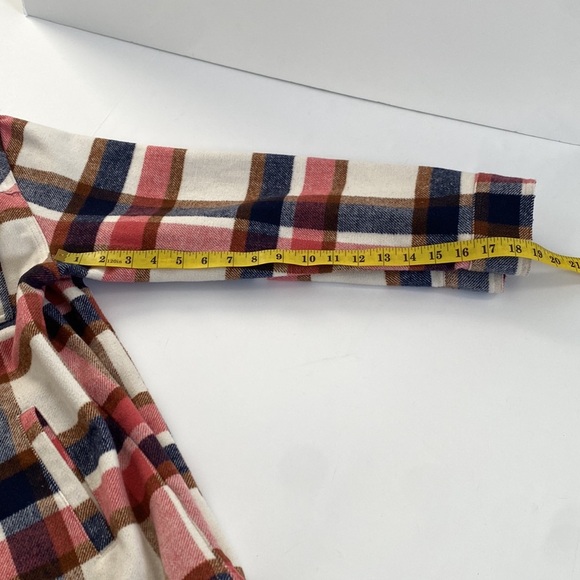 2/$25Red navy white casual plaid button front hoodless Shacket jacket coat sz M - Picture 7 of 9